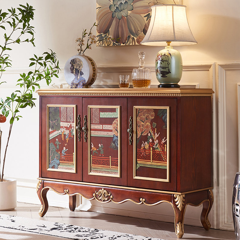 Vintage Hand-Painted Solid Wood Storage Cabinet
