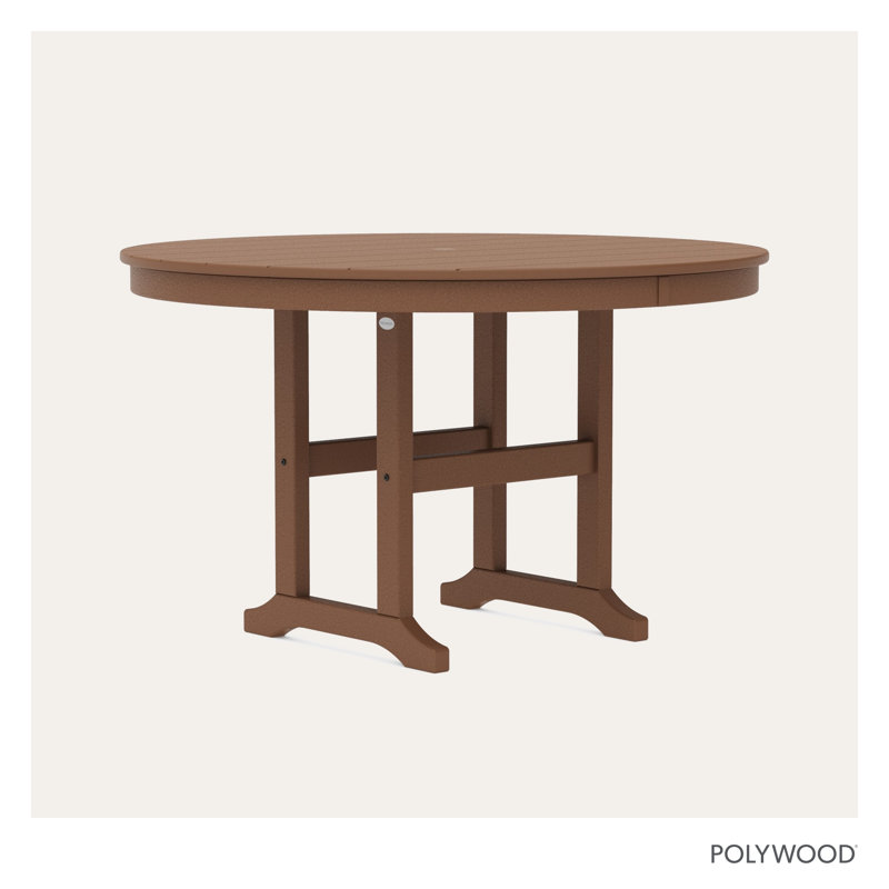 POLYWOOD Round Farmhouse Dining Table, Dark Teak, 48"