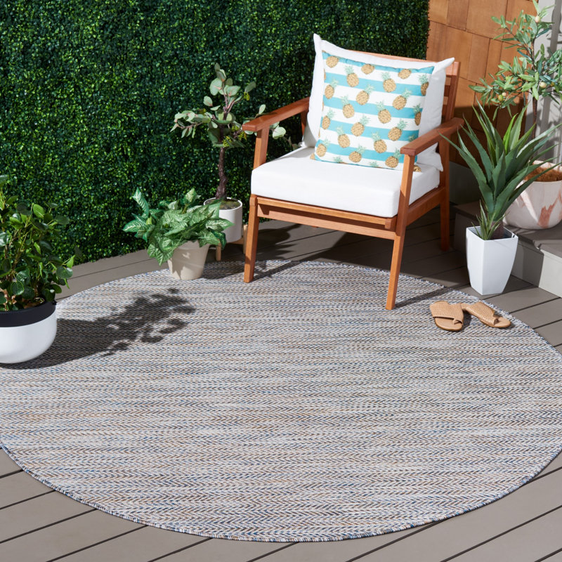 Jebria Performance Chevron Indoor/Outdoor Area Rug, Round 6'7"