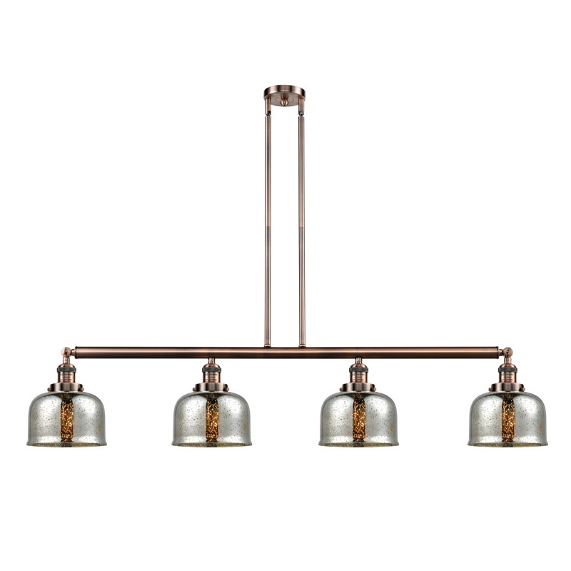 Morrow 4 - Light Kitchen Island Pendant, Silver Mercury, Polished Nickel, 6 Watt Vinage LED Bulb