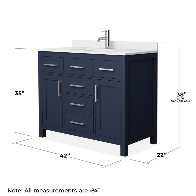 Beckett 42" Freestanding Single Bathroom Vanity with Cultured Marble Top, Dark Blue, White Cultured Marble, Brushed Nickel