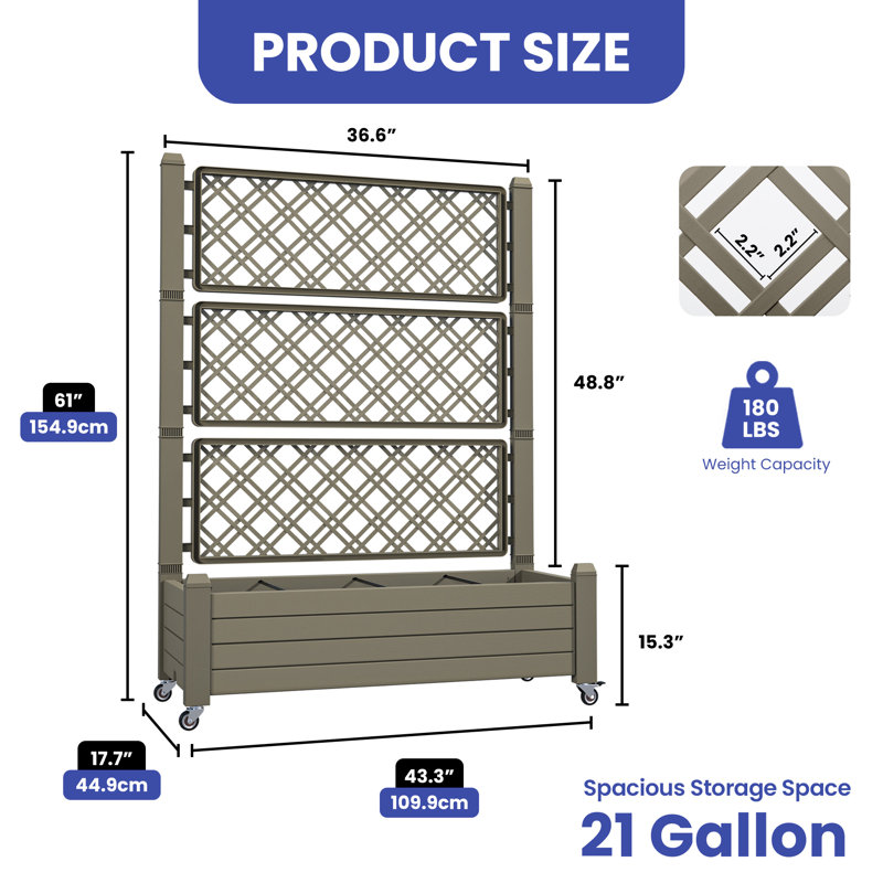 Resin Raised Garden Bed with Trellis, Light Brown