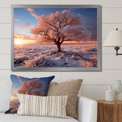«Pink Tree Winters Sunrise Glow», impression d'art mural de paysages