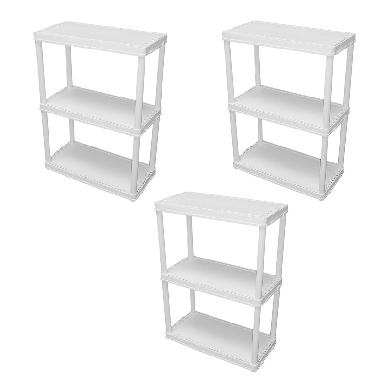 Gracious Living 3 Shelf Fixed Height Light Duty Storage Unit, Black (3 Pack), White
