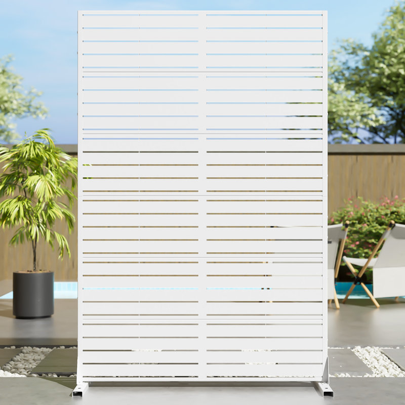 Privacy Metal Screen Fence Panel Horizontal Stripe Pattern, White, 72" H x 47" W