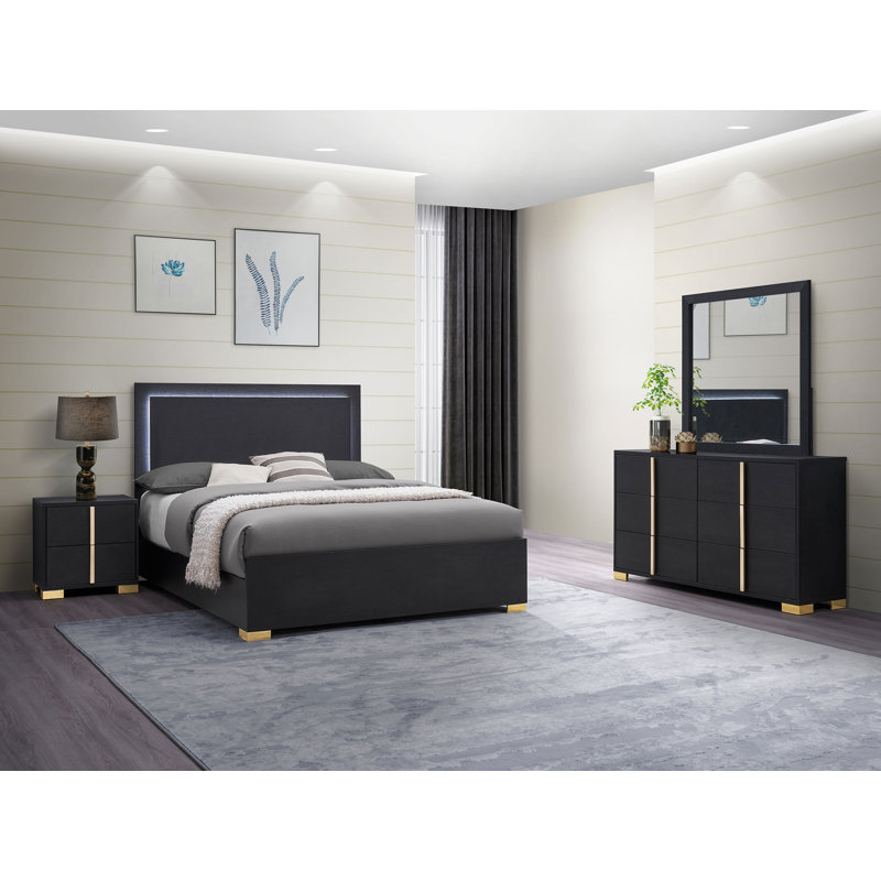 Marceline 4 Piece Bedroom Set, Grand lit, Noir