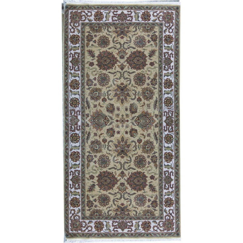 Tapis beige et vert noué à la main de haute qualité