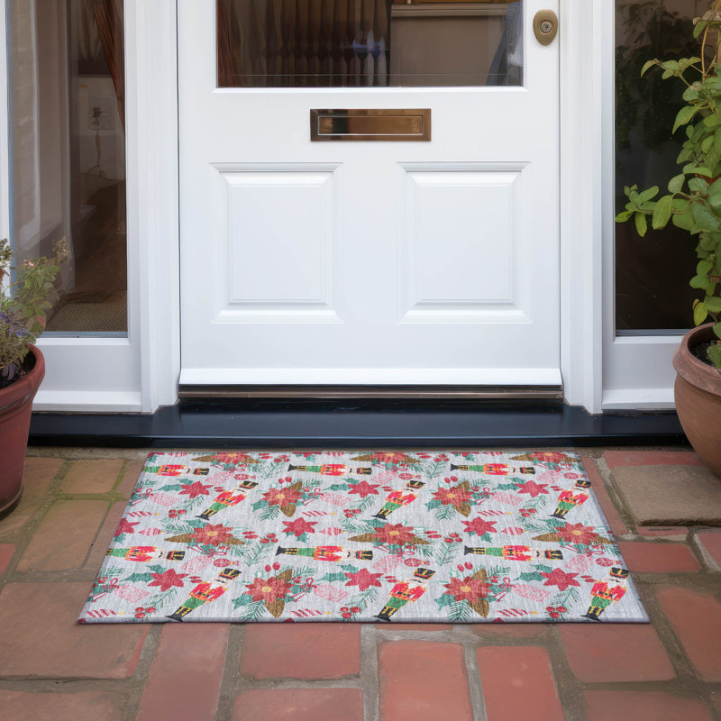 Tapis argenté de Noël casse-noisette intérieur / extérieur lavable à la machine, Rectangle 1 pi 8 po x 2 pi 6 po