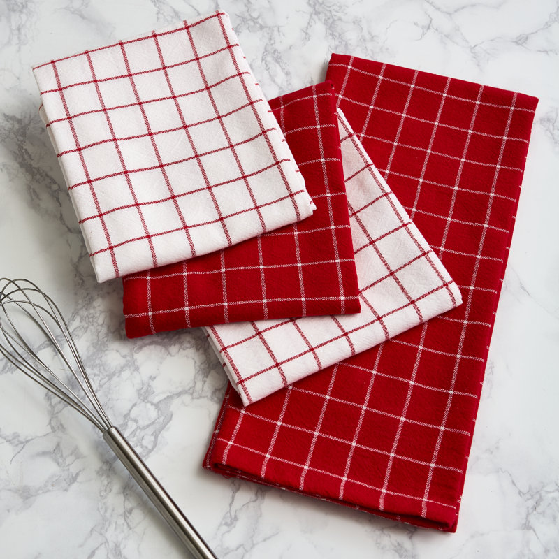 Printed Microfiber Dishtowel Set/4, Red