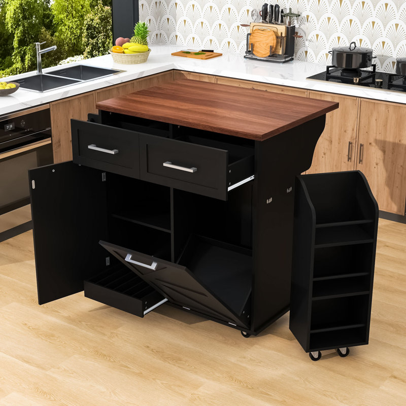 Multi-Functional Kitchen Island with Drop Leaf, Spacious Storage, Black