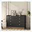 Commode double 8 tiroirs pour chambre à coucher avec DEL, commode moderne avec panneau cannelé, organisateur de rangement large en bois, commode pour chambre à coucher, salon, noir