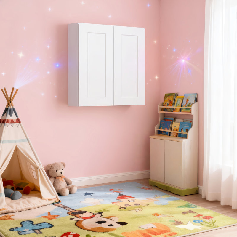 Armoire à shaker blanche en bois massif de 36 pouces avec 2 tablettes réglables pour le garage et la salle de bain