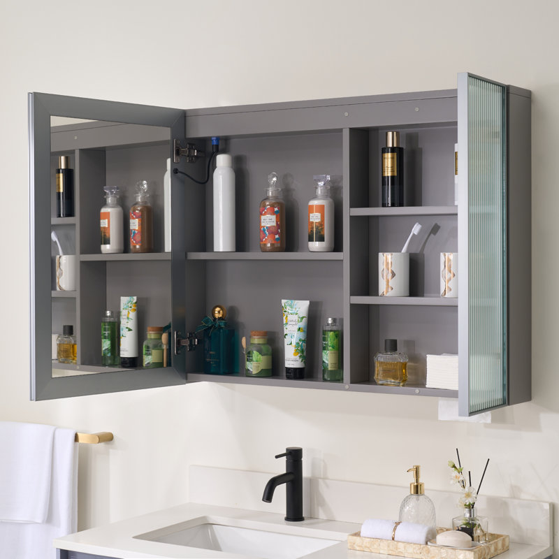 Armoire à pharmacie à fixation en surface 28 po avec miroir et tablettes, gris, H 28 po x l 36 po x P 5,90 po