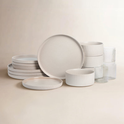 Stone Lain Haven 16-Piece Dinnerware Set Stoneware, Borosilicate Glass
