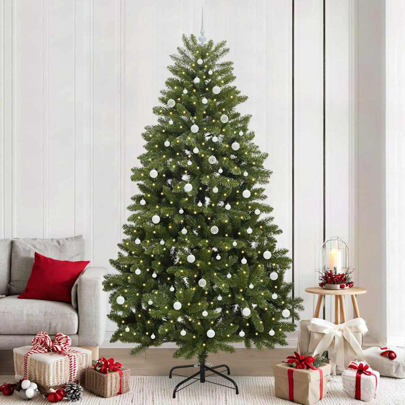 Artificial Christmas Tree with Stand Green PVC and Metal, Green, 180 cm, with Leds & Pink Balls