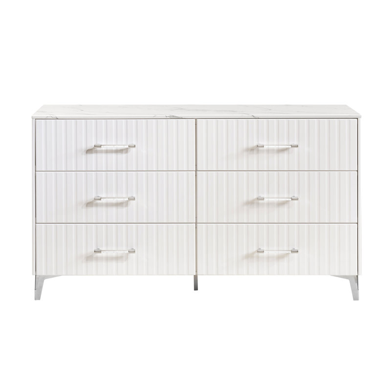 Commode cannelée à 6 tiroirs avec plateau en faux marbre Newhaven