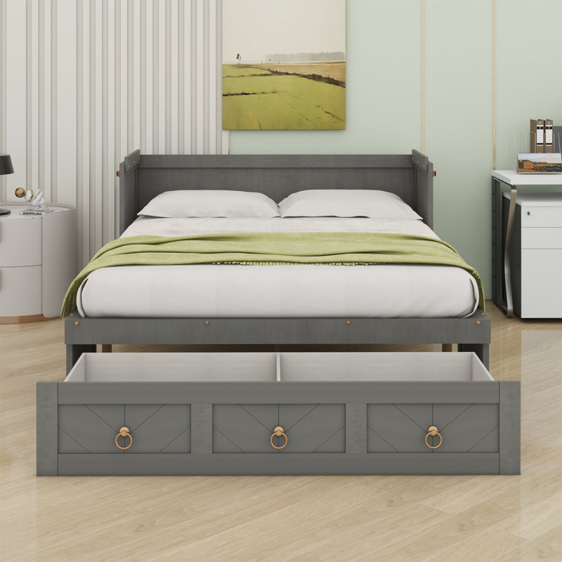 Lit escamotable avec port USB et grand tiroir, Gris