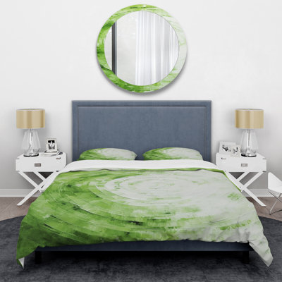 Vert vert blanc sauge - ensemble de housse de couette abstrait - microfibre de polyester
