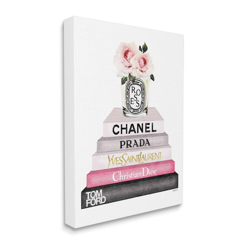 «Book Stack Fashion Candle Rose» par Amanda Greenwood - impression, Toile tendue, H 48 po x l 36 po
