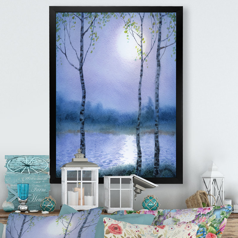 Paysage de bouleaux au printemps - Peinture, Cadre photo noir, H 20 po x l 12 po