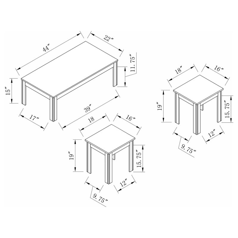 Ensemble de 3 pièces rectangulaires noirs