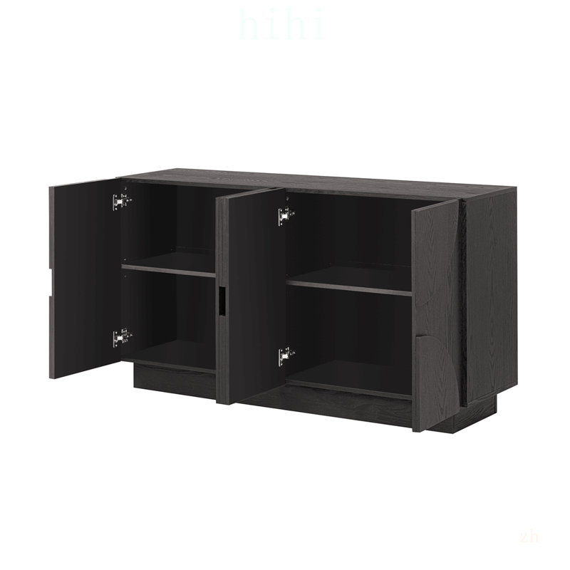Grand buffet de rangement à 4 portes, armoire en bois avec poignées semi-circulaires et tablettes réglables pour différentes pièces