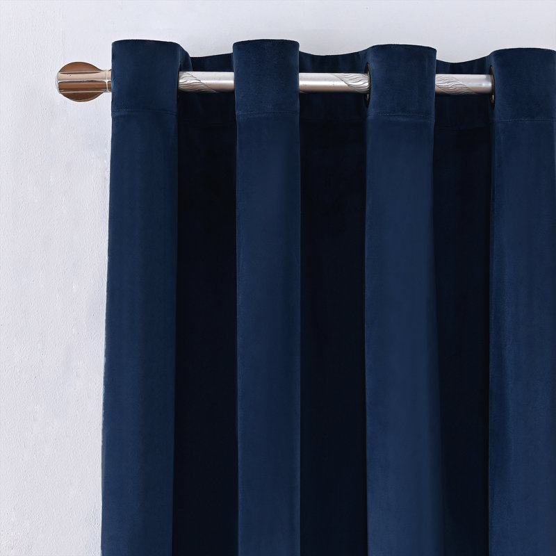 Deavion Velvet Solid Color Metal Grommets Room Darkening Curtain Panels, 42" W x 96" L, Navy