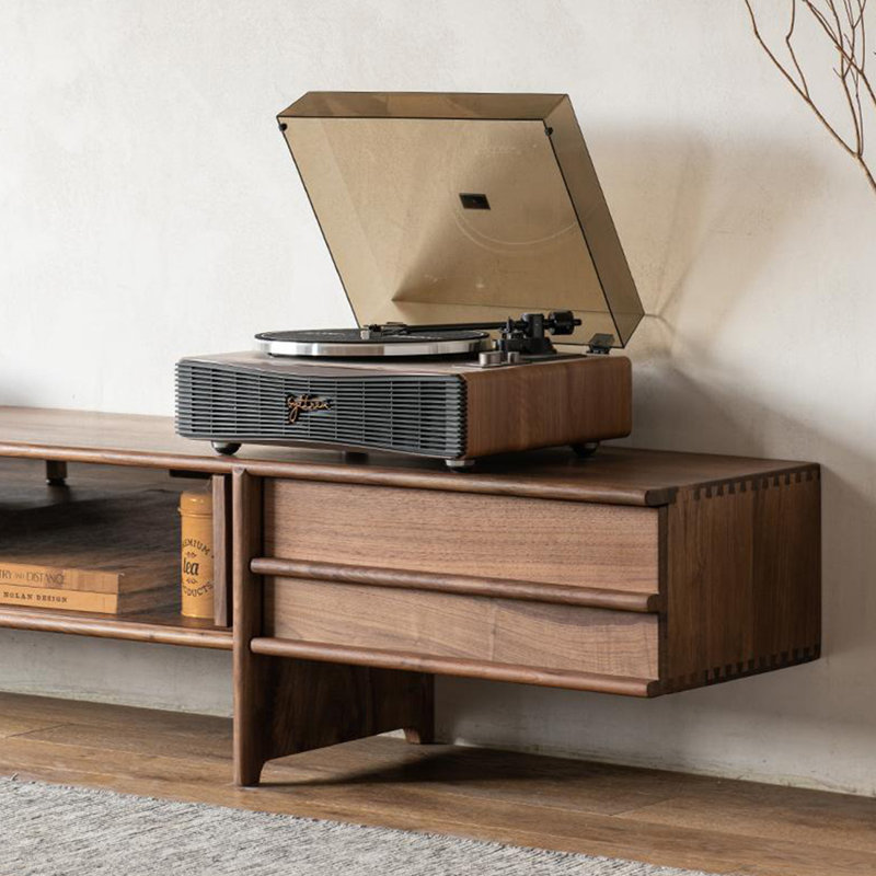 Meuble télé en bois de noyer de style rétro, 94.48"