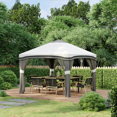 Tente pliante Outsunny 3 m x 3 m avec moustiquaire, idéale pour les fêtes, hauteur réglable, avec sac de transport à roulettes et 4 sacs de lestage pour l'extérieur, le jardin et la terrasse, beige.