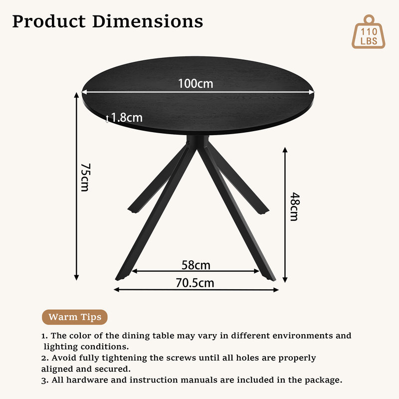 Metal Base Dining Table, Black Oak / Black