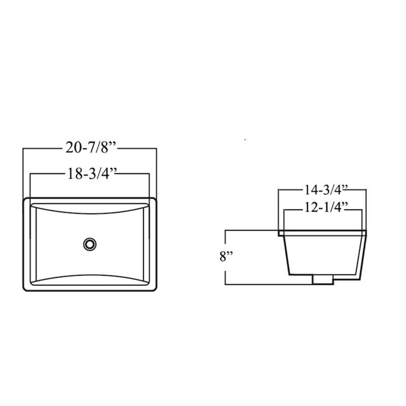 Lavabo de salle de bain rectangulaire encastré en céramique blanc avec trop-plein