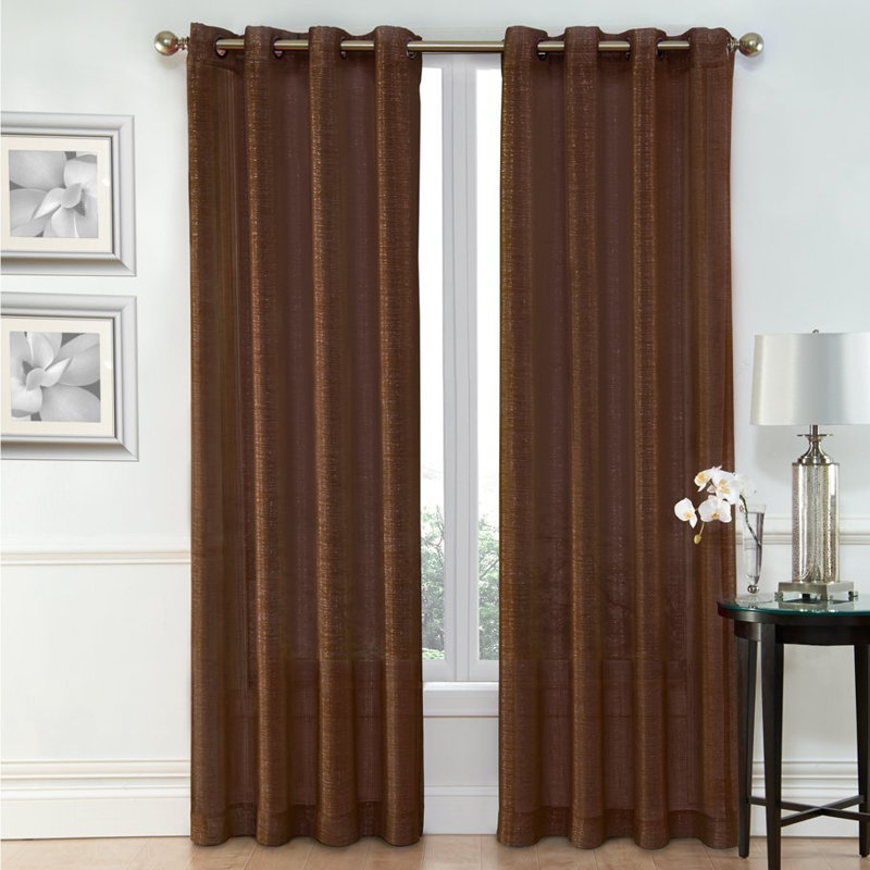 Semi Sheer Curtain Pair, Brown, 54'' W x 84'' H