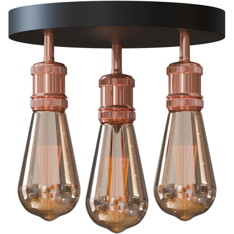 3-Light Semi Flush Mount Ceiling Light without Bulbs, Farmhouse Close to Ceiling Fixture, E26 Base Vintage Ceiling Lamp for Bedroom, Hallway & Entryway