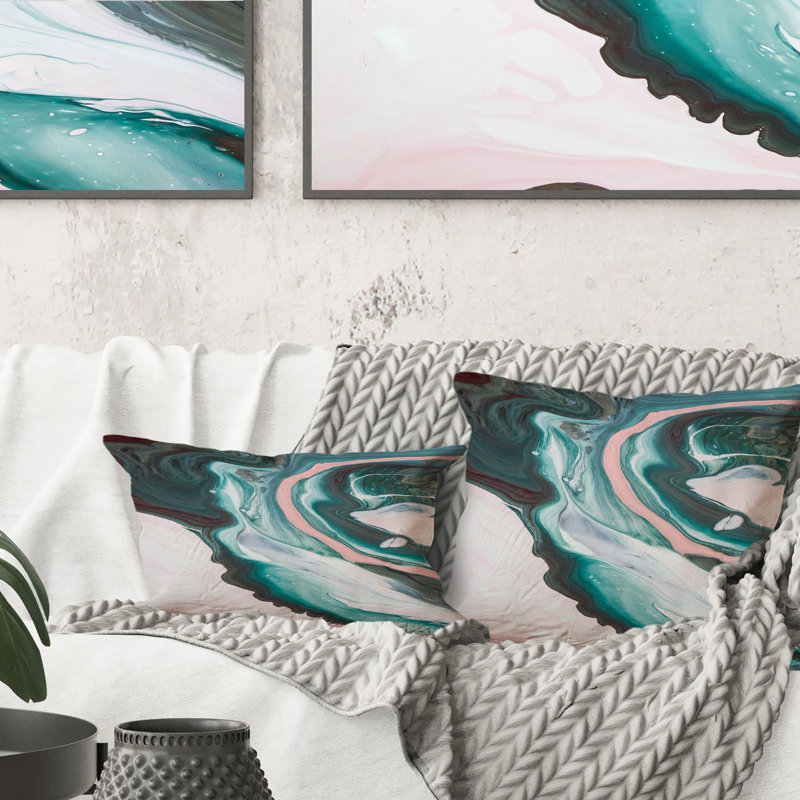 Coussin décoratif rose et bleu clair - imprimé moderne, 18 po x 18 po