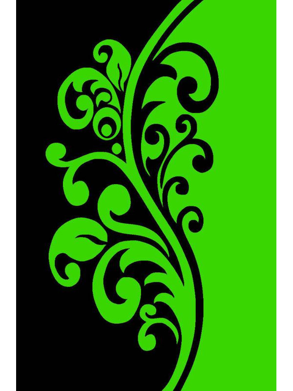 Vert lime floral Perse/Tapis décoratif noir, Rectangle 5 pi 2 po x 7 pi 2 po