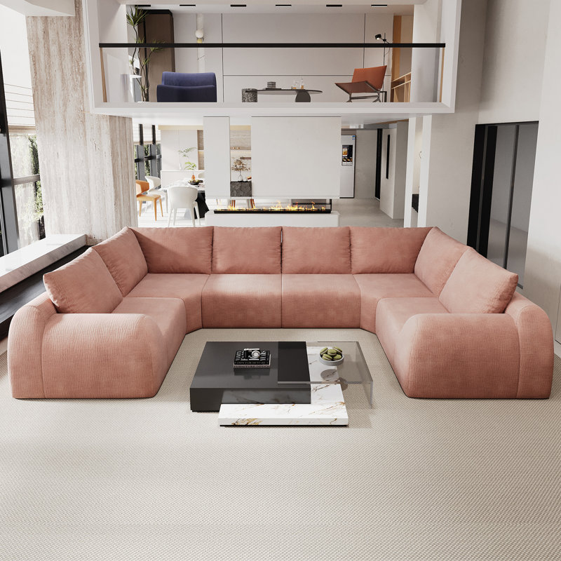 Canapé-lit modulaire en forme de U, comprimé sous vide, aucun assemblage requis, Pink Fabric, Pink