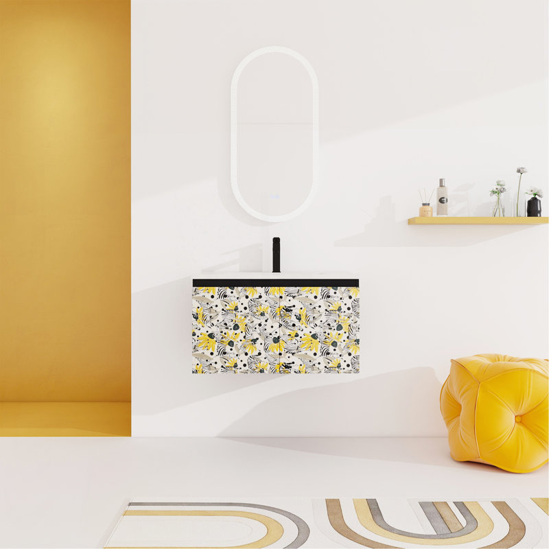 30'' Floating Wall-Mounted Bathroom Vanity With Ceramics Sink & Soft-Close Cabinet Door, KD-Package, 30" W