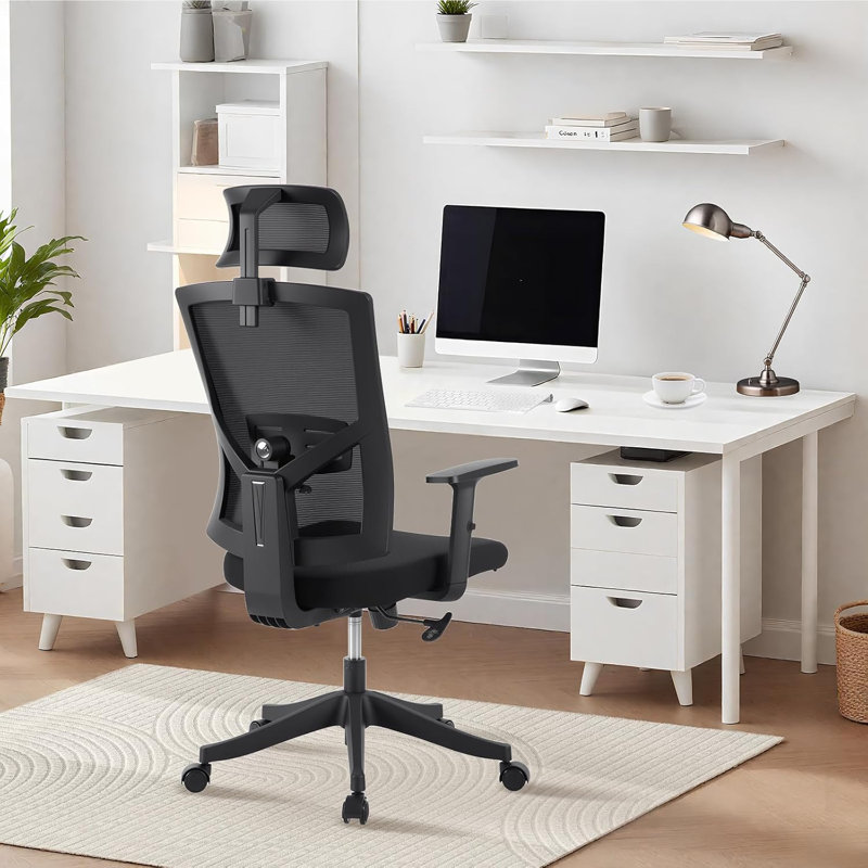 High Back Ergonomic Office Chair, Adjustable Lumbar Support and Headrest, Black