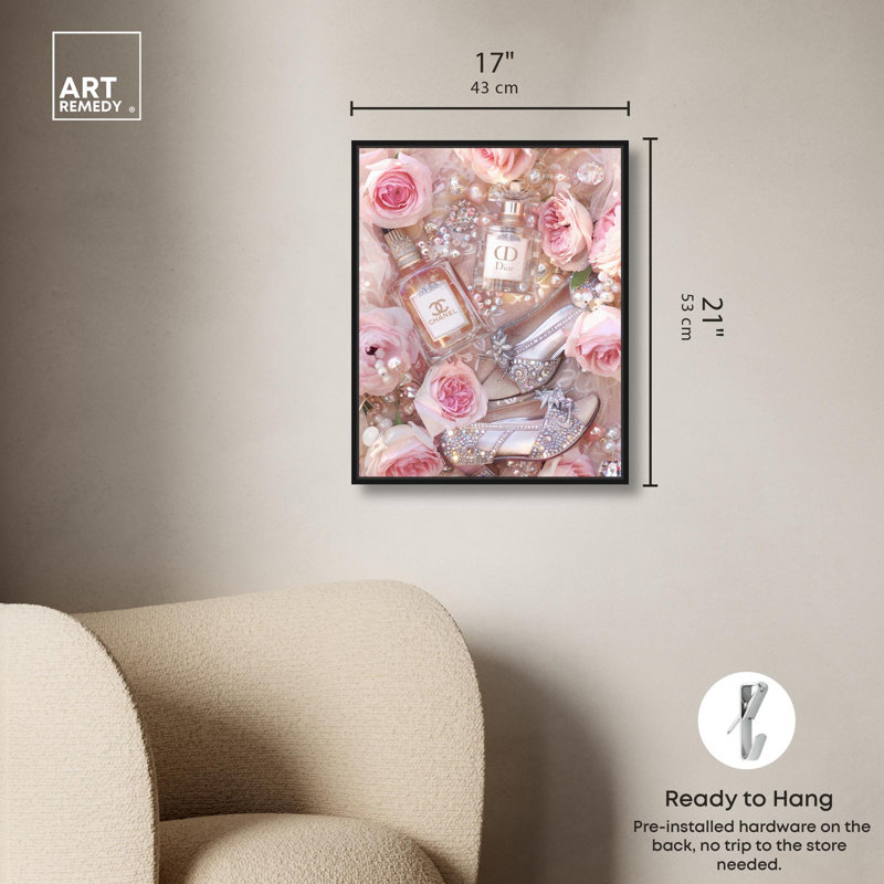 Sparkling Glam Arrangement Canvas Fashion Art by, Black Floater Frame, 21" H x 17" W