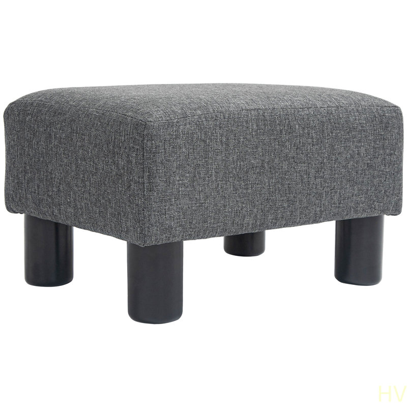 Ottoman Foot Rest, Small Foot Stool With Linen Fabric Upholstery And Plastic Legs, Cube Ottoman For Living Room, Dark Gray