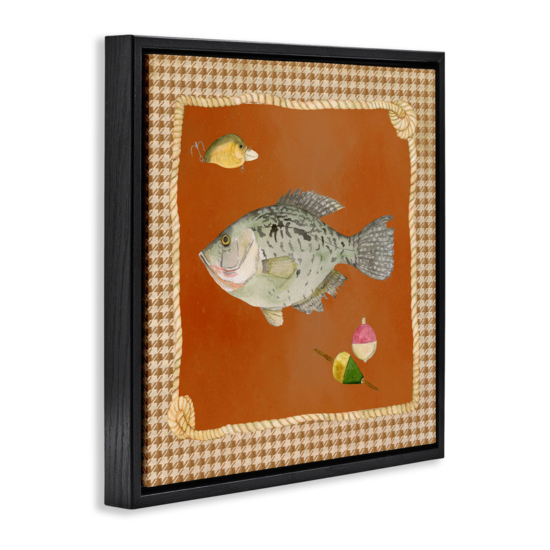 Fishing Life over Houndstooth Floating Frame, design by Lee Ann Sanders, Jet Black Floater Frame, 18" H x 18" W