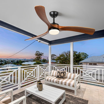 52 Inch Smart Ceiling Fan With Lights And Remote/APP Control, Compatible With Alexa/Google  3 Blade Walnut-Colored Solid Wood