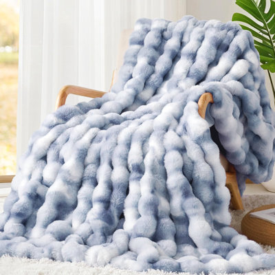 Tie-Dye Collection Faux Rabbit Fur 3D Bubble 680GSM Weighted Throw Blanket, Fluffy Reversible Cozy Blanket for Bed & Couch, Warm Plush Winter & Spring Blanket.