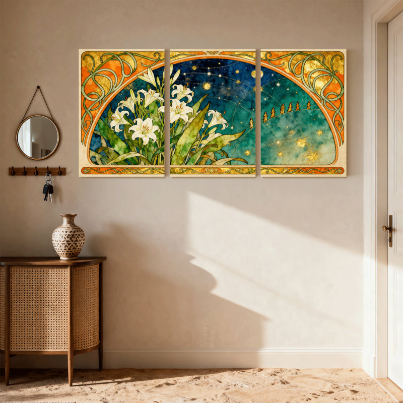 «Fantasy & Sci-Fi Floral Night Sky», ensemble de 3 impressions sur toile, H 18 po x l 36 po