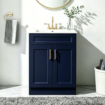 Ensemble de meuble-lavabo simple bleu avec plateau en céramique Eyrun