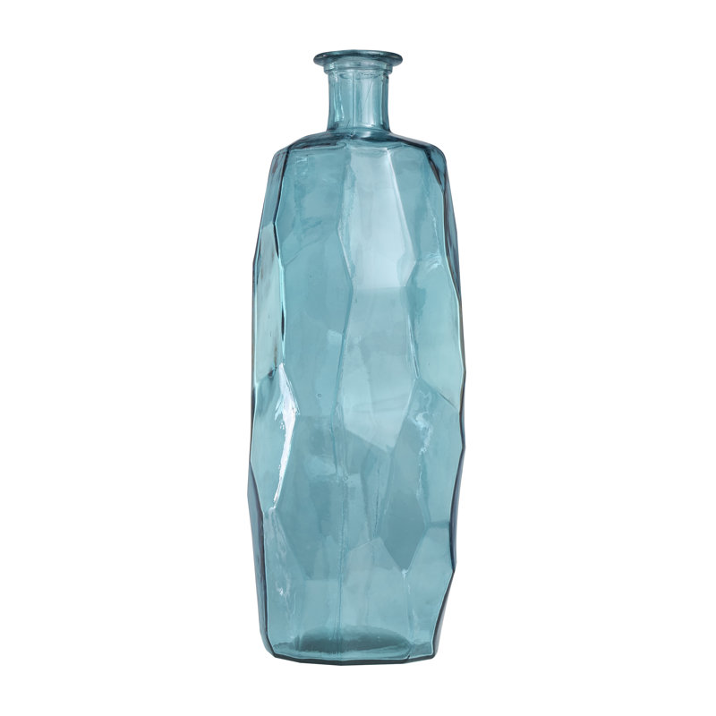 Beeney Recycled Glass Handmade Tall Spanish Bottleneck Decorative Vase, Teal