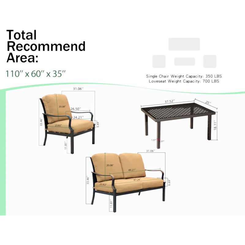 Outdoor 4 Pcs Patio Conversation Set, Beige