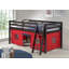 Lit mezzanine simple en bois Roxy - Structure espresso avec tente inférieure rouge et bleue-484243005-484242976