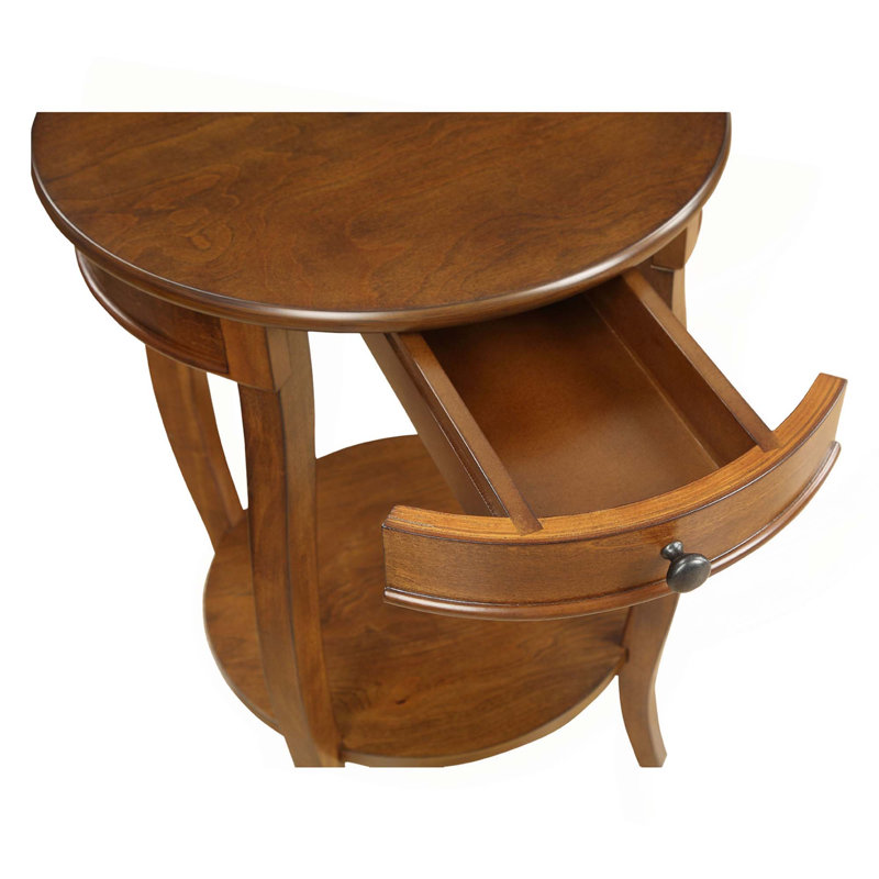 Table d'appoint ronde avec 1 tiroir et rangement ouvert, Noyer