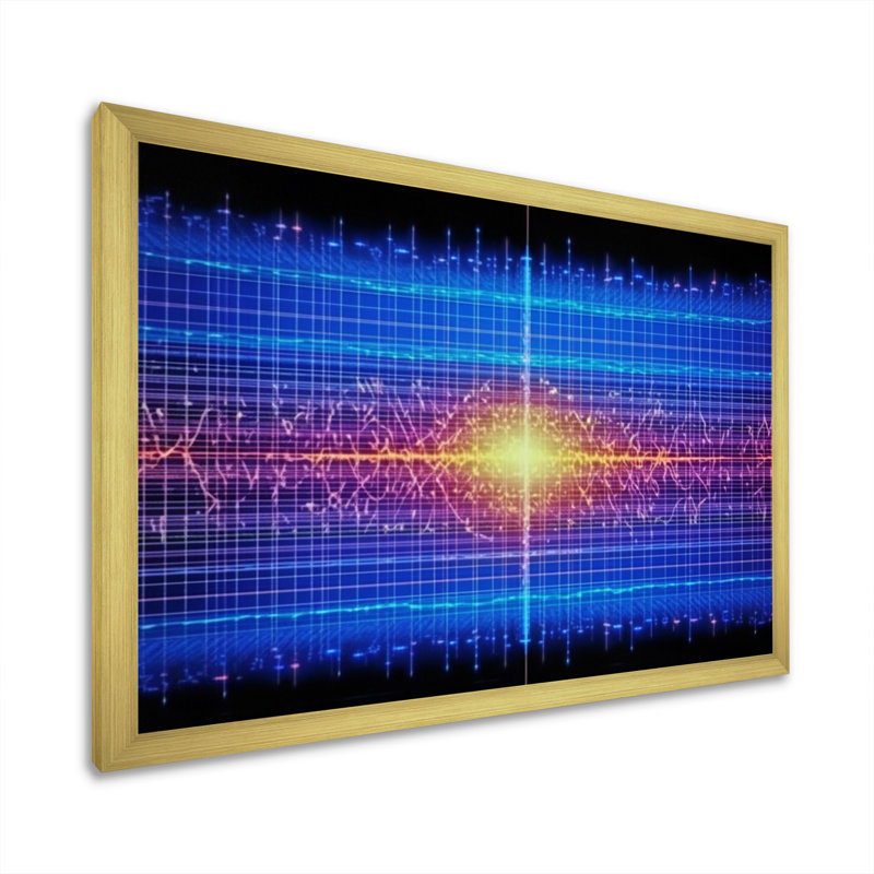 Abstract Schumann Resonances Waveform Spectrum - Abstract Shapes Wall Decor, Gold Single Picture Framed, 12" H x 20" W x 1" D